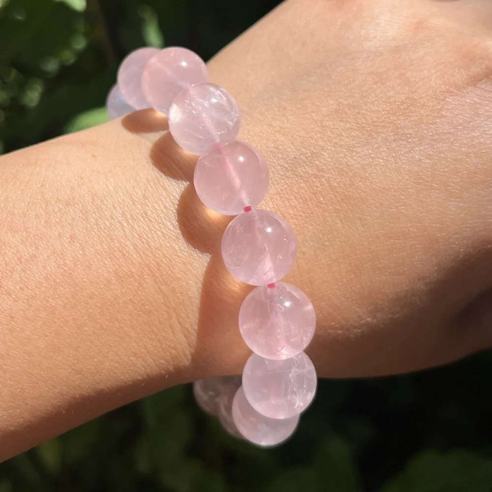 13mm stretchable pink rose quartz‎ bracelet